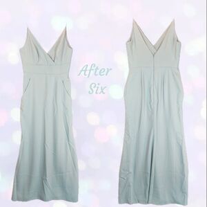 After Six Maxi Dress Womens Sz 10 Willow Green Crepe Pockets Cross Over Front